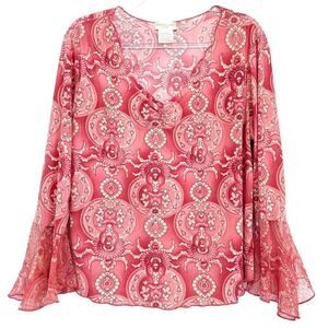 Worthington Women's Pink Paisley‎ Semi Sheer Fairy Top Pullover Size X-Large